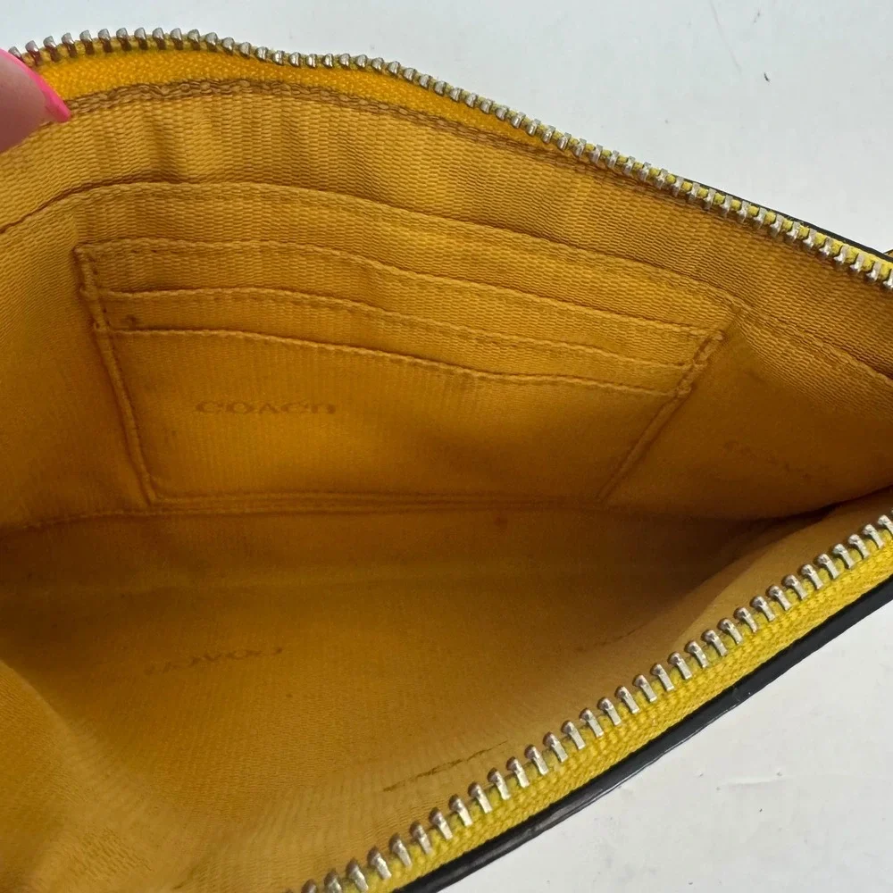 Coach Yellow Crossgrain Leather Crossbody Bag Silver Chain Detail Clutch